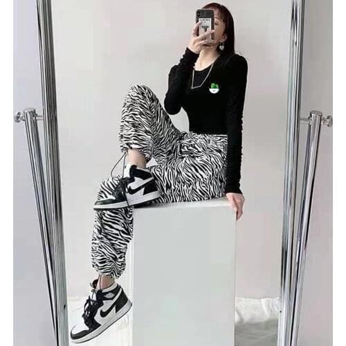 Kawaii Cartoon Cotton Shirt Women Stripe Pants Sets Harajuku Crop Top Long Sleeve Fashion All-match Female High Waist Sweatpants