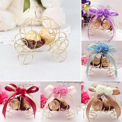 Candy Box Pumpkin Cart Metal Candy Boxes Golden Favor Box Wedding Carriage Christmas Birthday Party Chocolate Wrapping Decor Bag