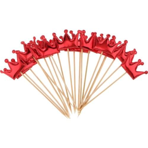 MagiDeal 20pcs PU Leather Crown Cake Topper Cupcake Toothpicks Wedding Birthday Party Baby Shower Party Fruit Food Sticks