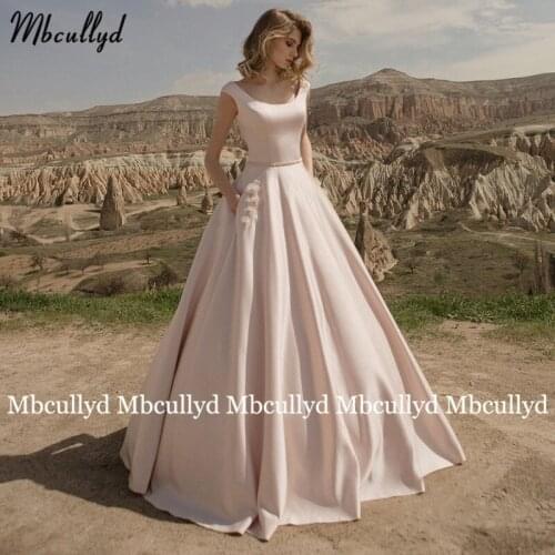 Mbcullyd Vintage A-line Satin Ivory Wedding Dress 2020 with Pockets Sweep Train Princess Bride Dress vestidos de novia