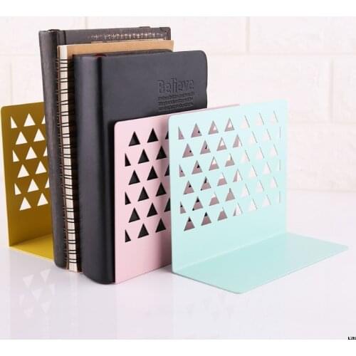 Metal Hollow Desktop Organizer Bookends Book Ends Support Stand Holder Shelf Bookrack Home Office Supplies