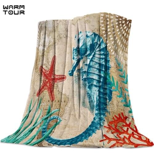 Sea Life Series Seahorses Printed Nap Blanket Soft Comfortable Velvet Plush Navigation Blankets Warm Sofa Bed Sheets