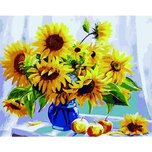 DIY Digital Painting By Numbers Package shower of sunflowers oil painting mural Kits Coloring Wall Art Picture Gift frameless