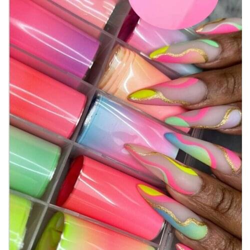 100*4cm Nail Art Foil Transfer Stickers Set Glow Dark Fluorescent Neon Flame Nail Decals/Luminous Paper Slider Foil Sticker10Rol