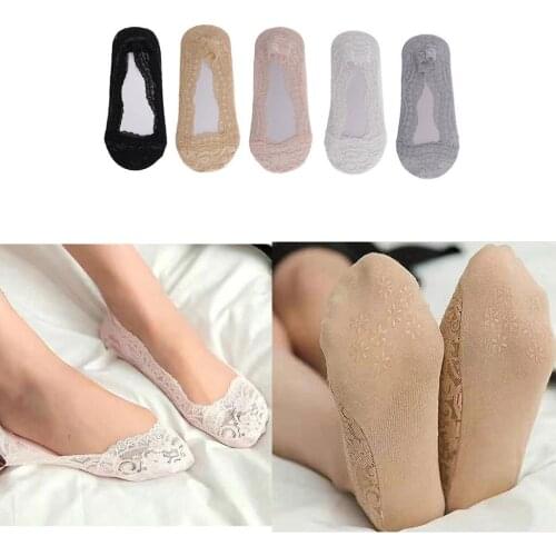 2 Pairs Casual Thin No Show Socks Non Slip Socks for Flats Boat Liner with Lace Trim