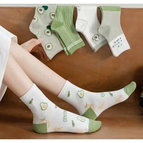 Jeseca New Funny Anime Women Long Socks Sport Summer Breathable Cotton Underwear Fashion Avocado Harajuku Kawaii Women Socks