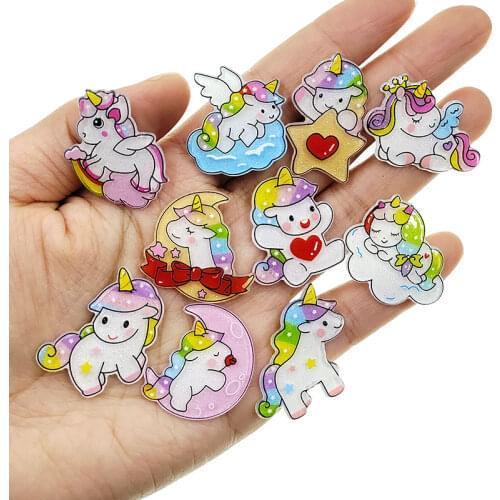 New arrival DIY acrylic cartoon Unicorn planar resin cabochons horse for kids hair clips cover accessories