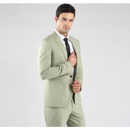 Slim Fit Groomsmen Notch Lapel Groom Tuxedos One Button Mens Suits Wedding Best Man (Jacket+Pants+Tie+Hankerchief) B755