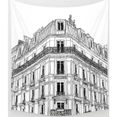 Parisian Facade Tapestry White Wall Hanging Tapestries Dorm Wall Art Home Decor Traveling Camping Beach Towel Yoga Mat