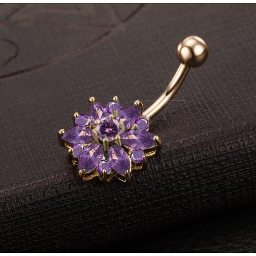 Holy Lotus Navel Piercing Ombligo Gold White AAA Zircon Petal shape Belly Button Rings Industrial Piercing Nombril Pircing