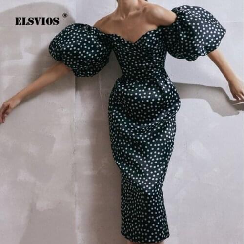 Sexy Tube Top Off Shoulder Women Elegant Dresses Lantern Sleeve Dot Strawberry Print Slim Ladies Party Dress Spring Autumn Dress