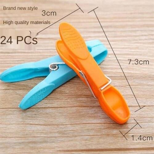 24Pcs Laundry Clothes Pins Hanging Pegs Clips Plastic Cabides Hangers Racks Clothespins Kitchen Quality Hangers 7.3X1.4cm QE