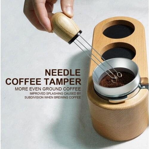 51/53/58MM Solid Wood Handle Coffee Needle Distributor Espresso Coffee Tamper Leveler Tool Coffee Powder Dispenser Cafe Needle