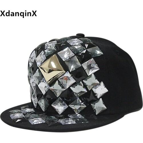 XdanqinX Spring New Hip Hop Caps For Men Women Flat Brim Hat Adjustable Size Novelty Bright Block Headwear Decoration Couple Cap