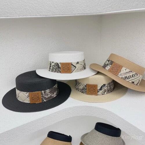 Ladies Handmade Natural Straw Hat Summer Beach Hat for Women Men Panama Cap Fashion Concave Flat Protetion Visor Sun Boat Hats