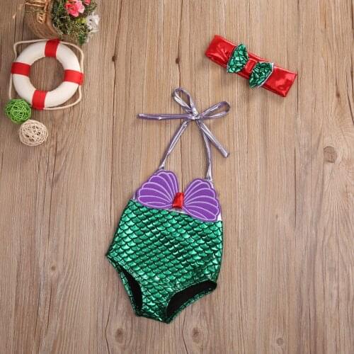 Sweet Little Girls One-piece Mermaid Halter Swimsuit Baby Girl Cartoon Beachwear Bathing Suit Swimwear Swimmers Costume