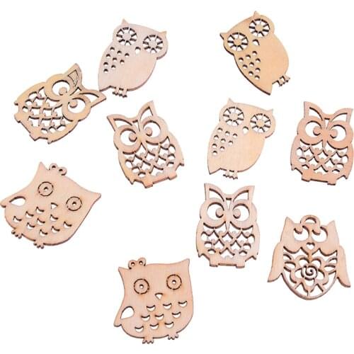 Mix Natrual Owl Shape Wooden Crafts Handmade DIY Embellishment Sewing Scrapbookings Accessories Home Decoration
