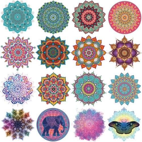 Iron On Patches Mandala Flowers Stripes Thermal Stickers On Clothes Heat Transfer Fusible Heat Transfer Vinyl Custom Patch