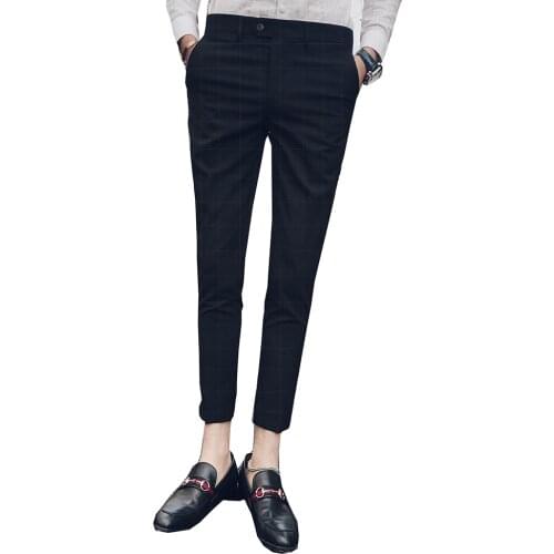 Plaid nine-point pants mens Korean version of Japanese and Korean slim mens casual pants 9-point trousers