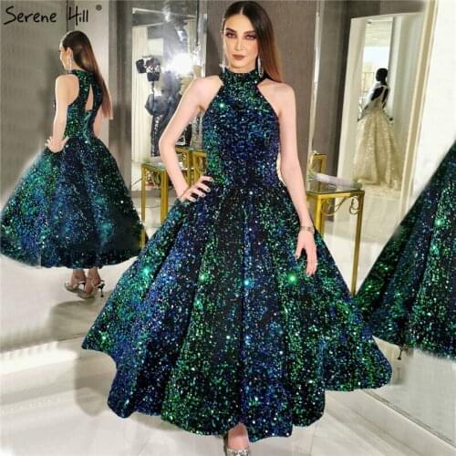 Serene Hill Green O-Neck Tank Party Dress 2020 Sleeveless Sequins Sparkle Beadings Sexy Cocktai Party Dress CHA2063