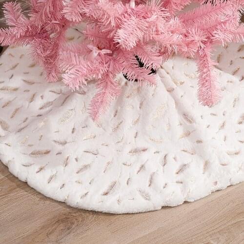 Christmas Tree Skirts Faux Fur White Plush Golden Feather Christmas Tree Mat Tree Skirt Xmas New Year Party Decorations