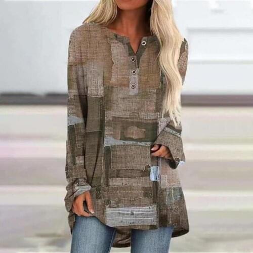 Shirt Small V-neck Retro Style Printed Buttons Long Sleeve Women Shirt for Antumn