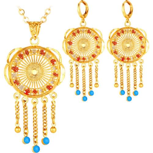 Collare Blue Jewelry Sets For Women Gold Color Women Vintage Indian Jewelry Earrings Necklace Sets Wholesale S203