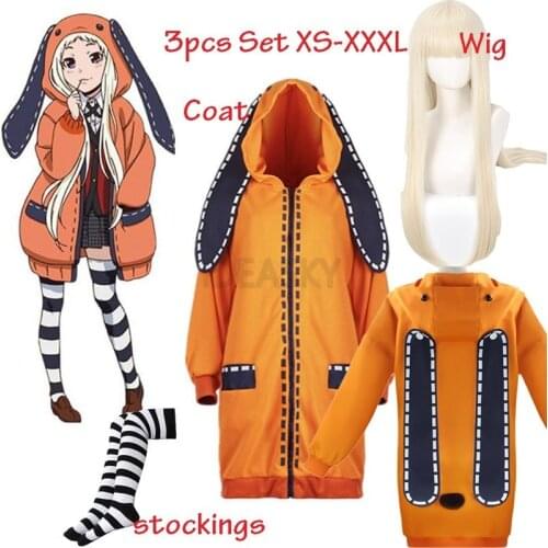 Anime Kakegurui School Girl JK Uniform Hoodie Wig Runa Yomotsuki Cosplay Costume Kirari Jabami Yumeko Women Halloween Dress