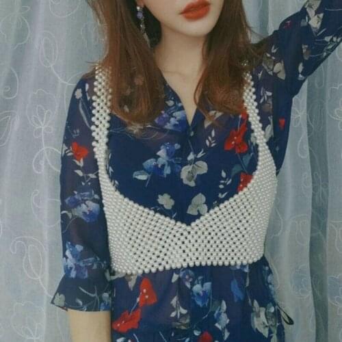 2020 New Fashion Pearl Top Women Ladies Plain Sleeveless Strappy Cami Bralet Bra Summer Crop Top Vest Ladies Sling Pearl Tops