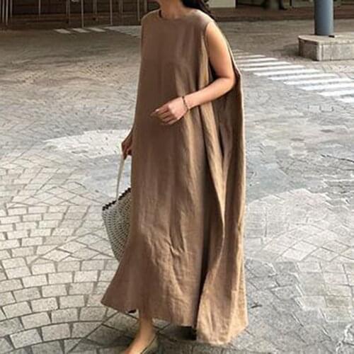 Korean Chic Comfortable Oversize Dress Women Summer Beige Khaki Casual Long Dresses Minimalist Ladies Plus Size Robe Vestidos