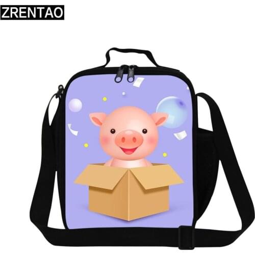 ZRENTAO Kids Coolers Bag cute pig printing insulated Lunch Box small zipper Food box Container meal bags