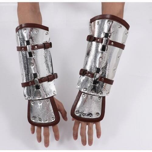 1 Pair Knight Wristbands Gauntlet Retro Goth Handguard Wrist Armors Men Cosplay Steampunk Bracers Halloween Costume Accessories