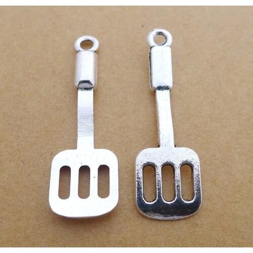 100pcs Spatula Charms 12mm x 40mm DIY Jewelry Making Pendant antique silver color