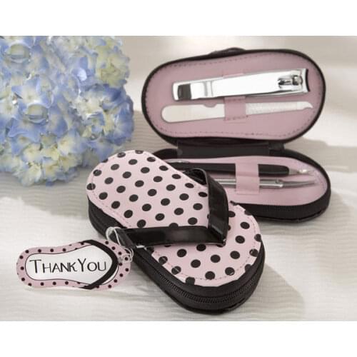 15 Sets/Lot) Wedding and Party gift for guests of Pink Polka Flip Flop Pedicure Set and Nail Clipper Bridal Shower favors