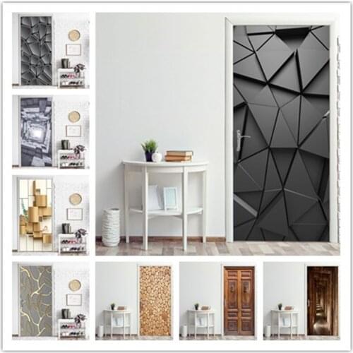 2pcs/set Black Geometry Door Stickers 3D Simulation Vision Mural Europe Creative Home Decor Wallpaper PVC Self-adhesive Posters
