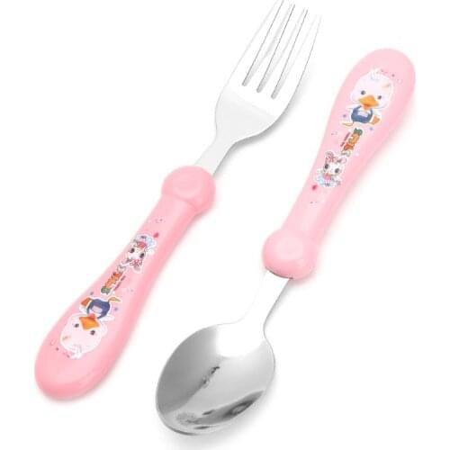 2Pcs/set Kids Baby Cartoon Fork and Spoon Set Tableware Stainless Steel Forks + Spoons Dropship