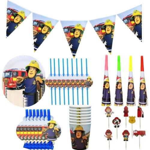 76pcs/lot Fireman Sam disposable plates cups Fireman Sam plates cup straws Fireman birthday party supplies baby shower tableware