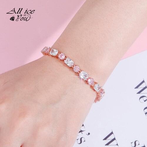 ALLICEONYOU New 6mm Width High Quality Hip Hop Tennis Chain Large Square Round Bracelet Iced Out Bling CZ Jewery For Women Gift
