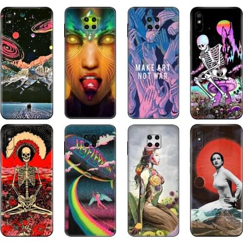 Black tpu Case For Xiaomi Redmi 7A 8 8A 9 9A 9C Case Redmi Note 8T 8 Pro T Note 9 9S 9 Pro Case Trippy Art aesthetic