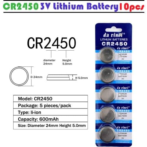CR2450 10Pcs 3V Lithium Button Batteries 600mAh 5029LC KCR2450 CR 2450 LM2450 Cell Coin Battery for Watch Electronic Toy Remote