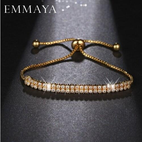 EMMAYA Jewelry Gifts Bling 2 Row AAA Cz Stone Bracelets Women Men Golden Rhinestones Hip Hop Chains