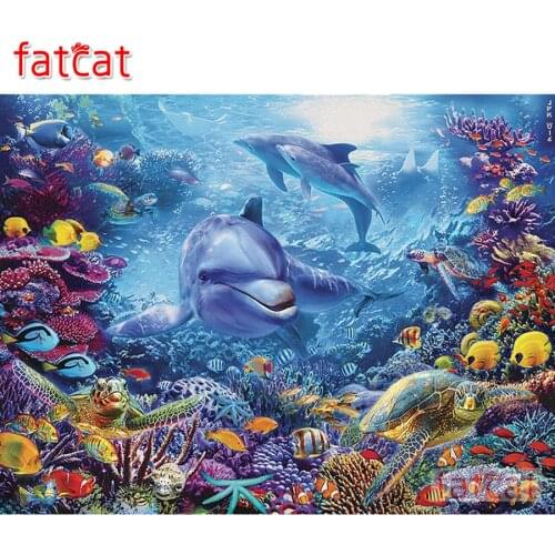 FATCAT Dolphin underwater scenery 5d diy diamond painting full square round drill diamond embroidery kits wall decoration AE2984
