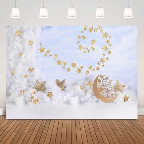 Blue Newborn Twinkle Little Star Portrait Photography Backdrop Birthday Cake Smash Background Cloud Golden Stars Photo Studio