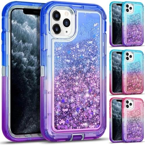 Hybrid 3D Glitter Armor Case for iPhone 12 11 Pro Max Dynamic Quicksand Shockproof Phone Cases Covers for Xs Max XR 6S 7 8Plus