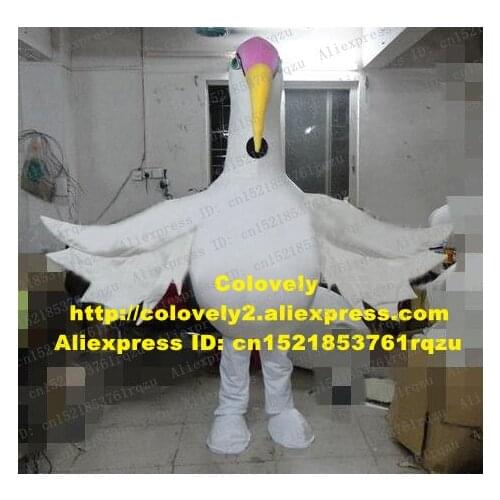 Graceful White Grus Japonensis Red-crowned Crane Mascot Costume Cartoon Character Mascotte Big Wings Fat Belly ZZ1009 Free Ship
