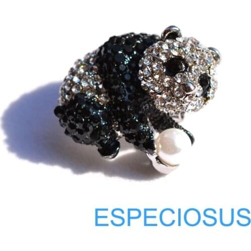 Chinese Jewelry Rhodium Plated Panda Rhinestone Brooch Lady Ornaments Black Color Pearl Breast pin Accessory Overcoat Garments