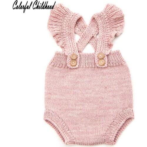 Cute Baby Girls ruffles knited Romper Infant cotton Jumpsuit kids Clothes children Outfits 0-24m
