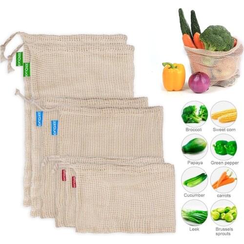 3pcs Fruit Vegetable Storage Bag Reusable Cotton Mesh Produce Bags Kitchen Vegetables Grocery Eco Bag Kitchen Storage