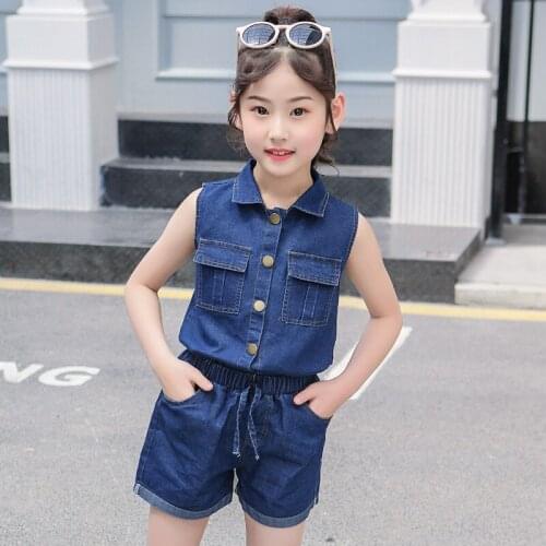 Girls Clothes Set Summer Kids Clothing Fashion Denim Tops+Shorts 2PCS Children Clothing Sets Girls Sports Suit 4 6 8 10 12 Years