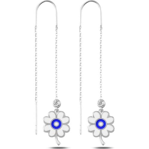 KUTAYDAN Zircon Cubic Zirconia & Enamel Clover Japanese Earrings 925 Sterling Silver